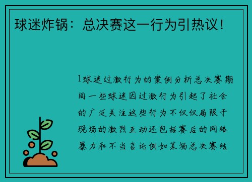 球迷炸锅：总决赛这一行为引热议！