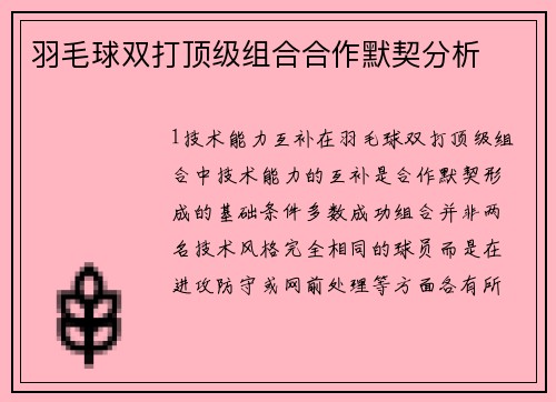 羽毛球双打顶级组合合作默契分析